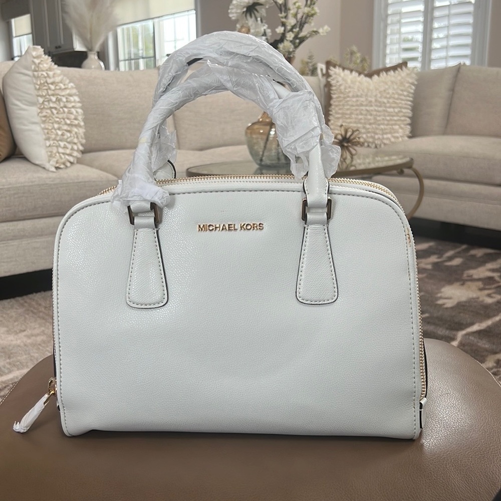 Brand new, never worn Michael Kors Reese, large leather satchel. Optic white.